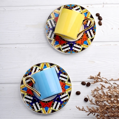 90cc Gold Rim Turkish Color Glazed Ceramic Fashion Coffee Cups And Saucer Set
