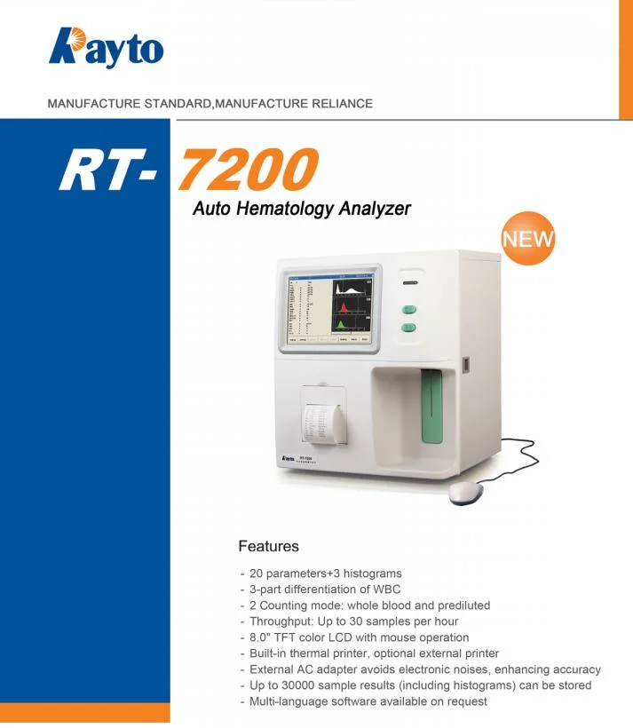 Rt-7200 Rayto Hämatologie-Analysator Cbc-Blutprobe-Maschinen-Hämatologie-Analysator
